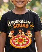 Pookalam Squad Black Kid's Half Sleeve T-Shirt