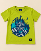 Adventure Compass Lime Green Half sleeve T-shirt placed on the light beige background