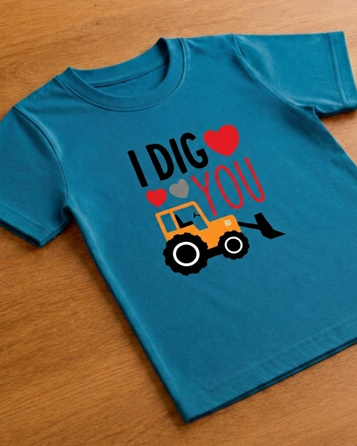 Backhoe Loader print design in teal blue colour t shirt