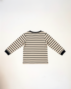 Black and white striped long-sleeve shirt on a white background