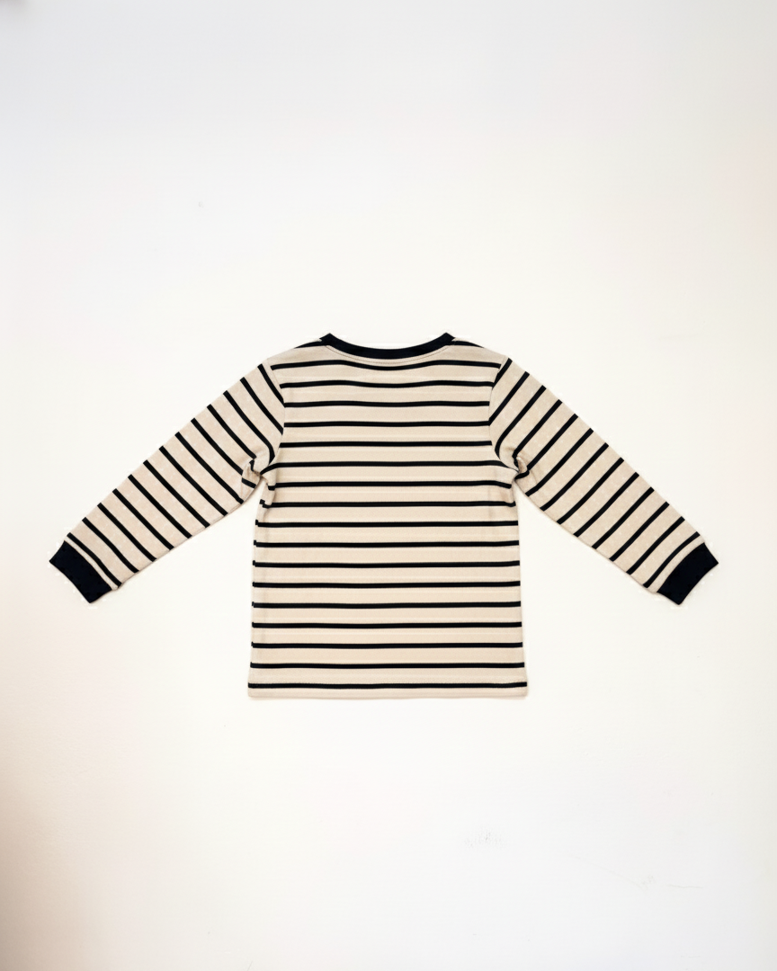 Black and white striped long-sleeve shirt on a white background
