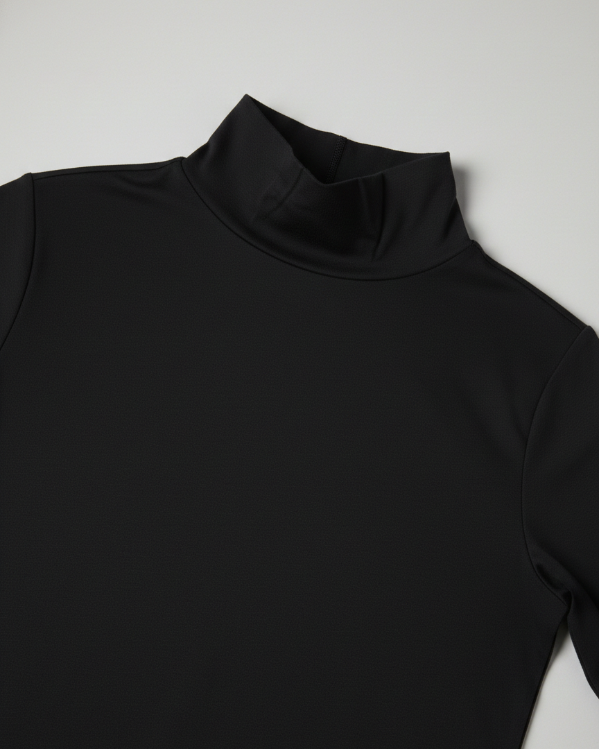 Black high neck tshirt on a white background