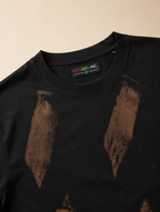 Brushstroke Black Regular Fit Cotton  T-shirt neck view.