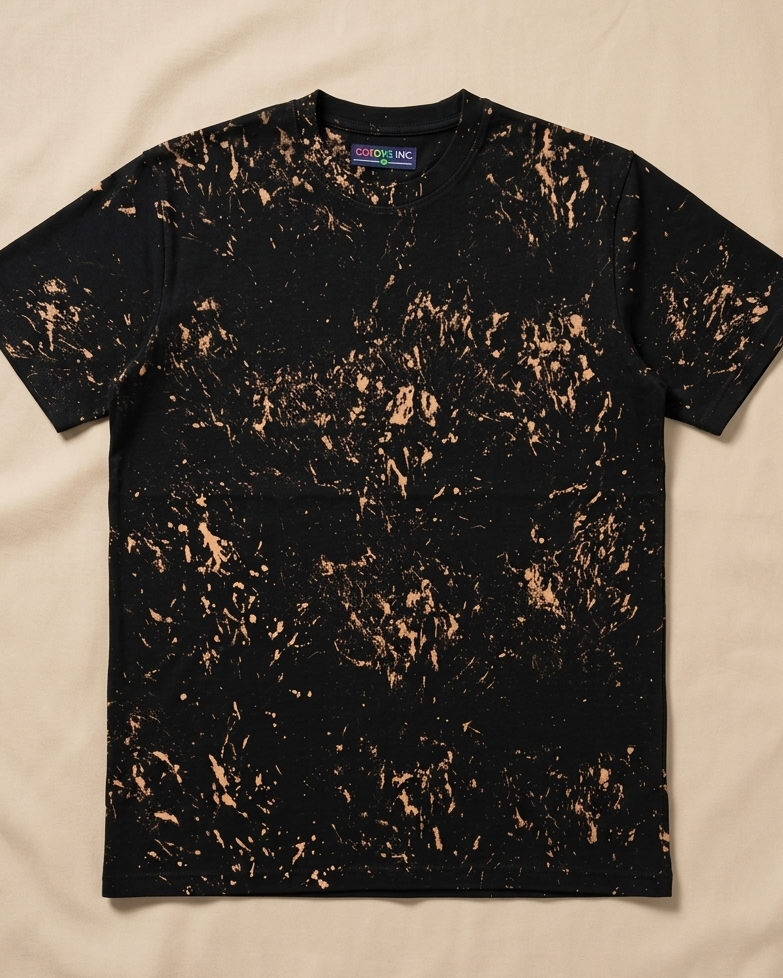 Bleach Splatter Brush Effect T-shirt regular fit in beige colour bacgorund