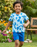 Blue Tie & Dye short set with round neck and half sleeve