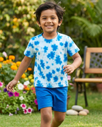 Blue Tie & Dye short set with round neck and half sleeve