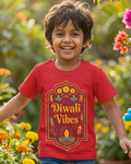 Boy wearing Diwali Vibes print on Red Kids T-shirt 