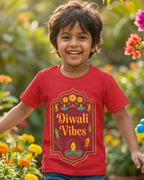 Boy wearing Diwali Vibes print on Red Kids T-shirt 