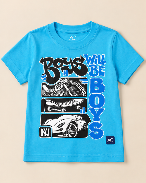 Boys will be Boys Blue Half sleeve T-shirt placed on the light beige background