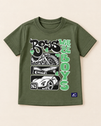Boys will be Boys Olive Green Half sleeve T-shirt placed on the light beige background