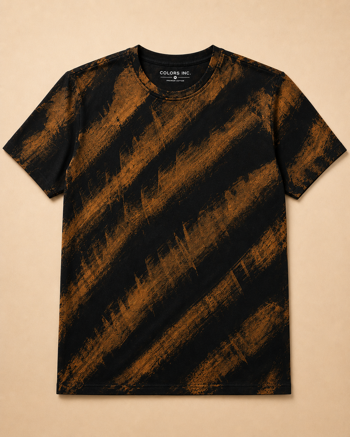 Brushed Diagonal Stripes Bleached T -shirt placed in Beige colour background