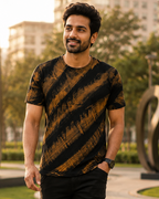 Man wearing Brushed Diagonal Stripes Bleached T -shirt Regular fit walking in residential area