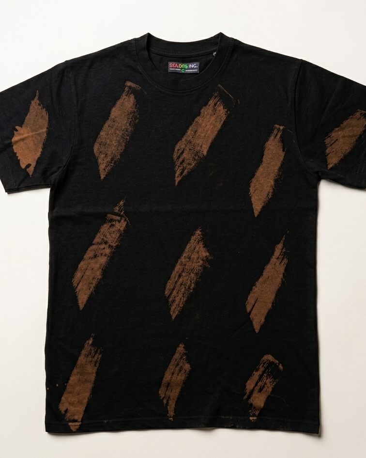 Brushstroke Black Regular Fit T-shirt placed on grey background
