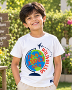 Cute boy wearing a Life is a Journey White Half sleeve T-shirt 