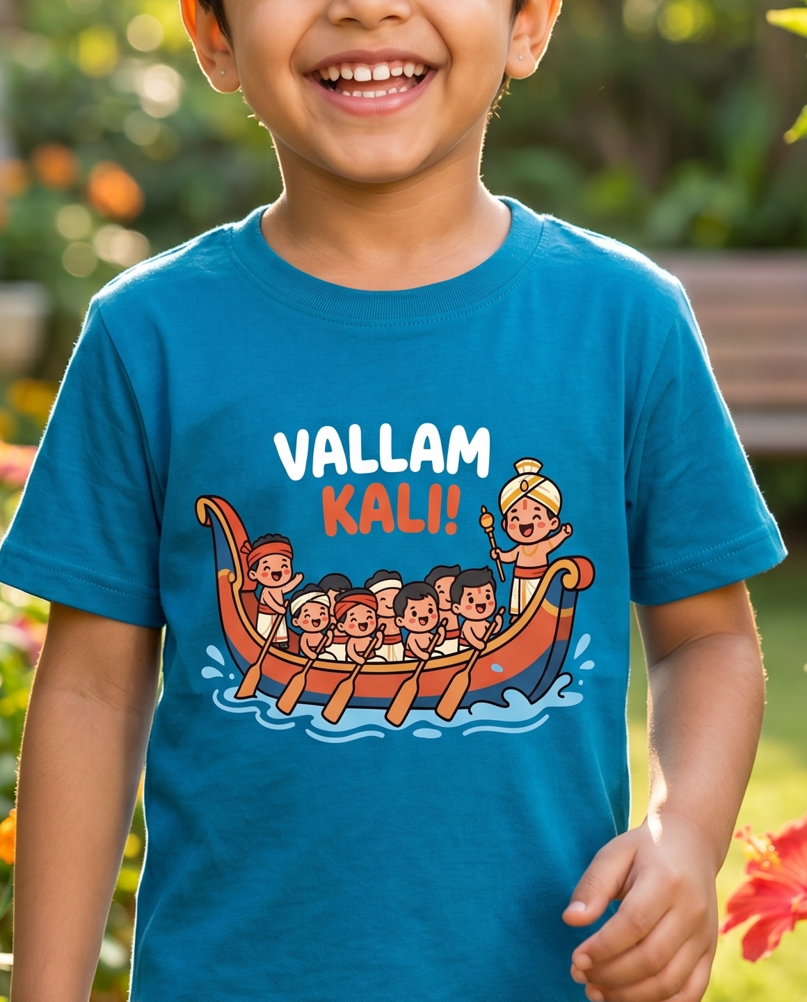 Vallam kali Teal Blue Kid's Half Sleeve T-Shirt