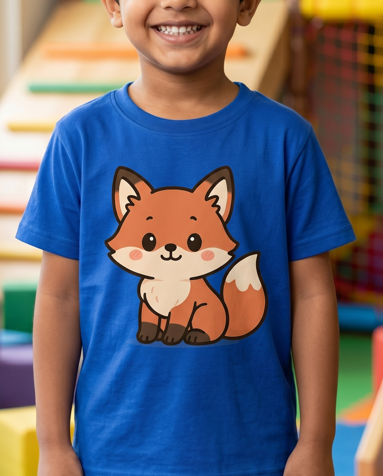 Cute Fox Royal Blue Kid's Half Sleeve T-Shirt