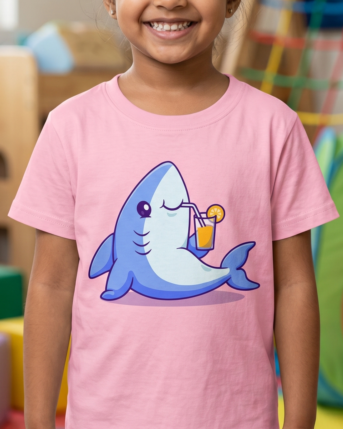 Chilling Shark Pink Kid's Half Sleeve T-Shirt