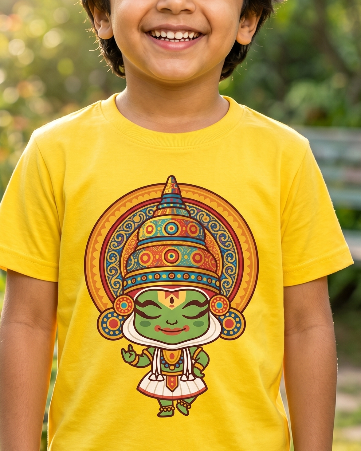 Little Kathakali Mustard Yellow Kid's Half Sleeve T-Shirt