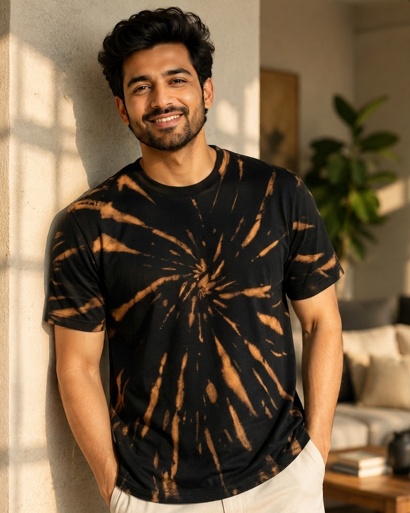Circular effect Acid wash Regular Fit Cotton T- shirt Half sleeve casual wear
