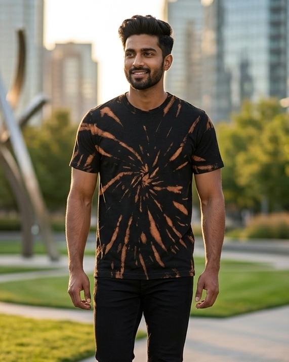 Circular effect Acid wash Regular Fit T- shirt Half sleeve cotton
