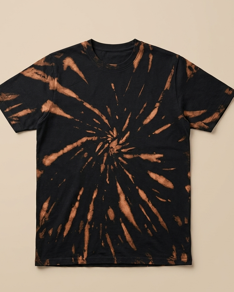 Circular effect Acid wash Regular Fit Cotton T- shirt Half sleeve placed on the beige background