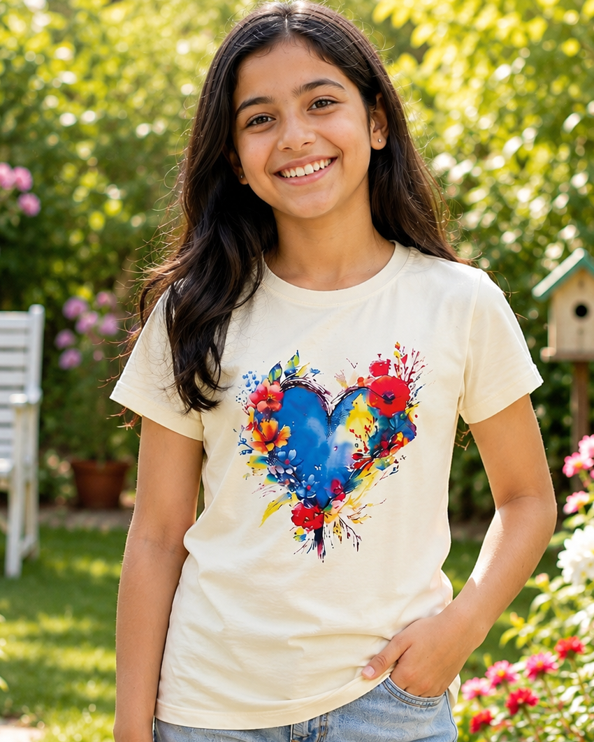 Girl wearing a colourful heart Sandal Kid's T-shirt 