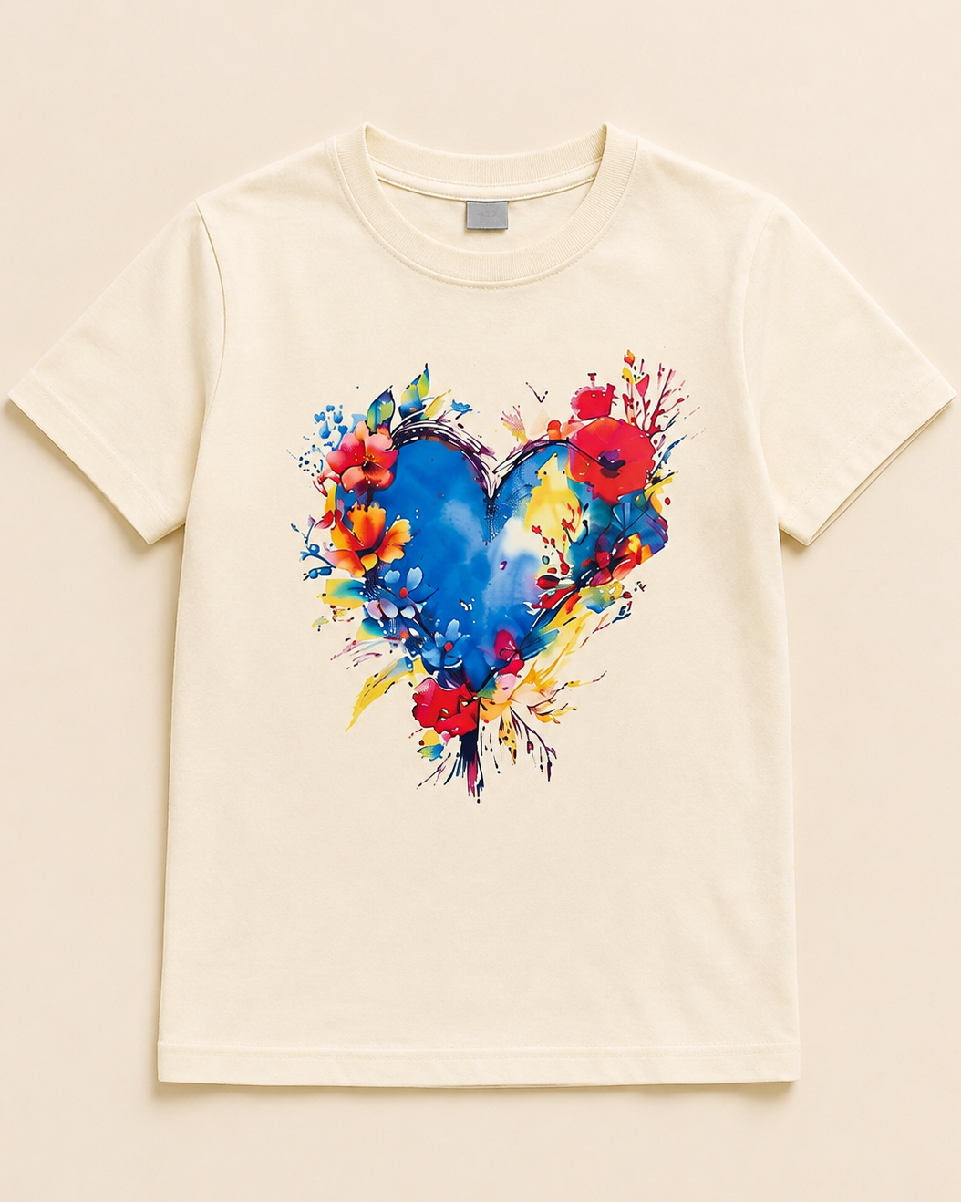 Colourful heart Sandal Kid's T-shirt  placed on the Light beige Background