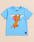 Cute Jerry Blue Half sleeve T-shirt placed on the light beige background