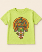 Cute Kathakali Light Green Kid's Half Sleeve T-Shirt placed on the light beige background