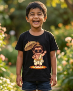Boy wearing a Cute Maveli Black Kid's Half Sleeve T-Shirt