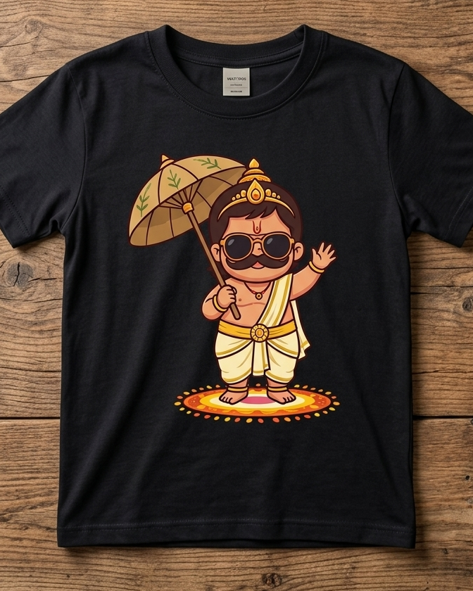 Cute Maveli Black Kid's Half Sleeve T-Shirt placed on the wooden background