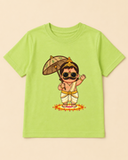Cute Maveli light green kids T-shirt placed on the light beige background