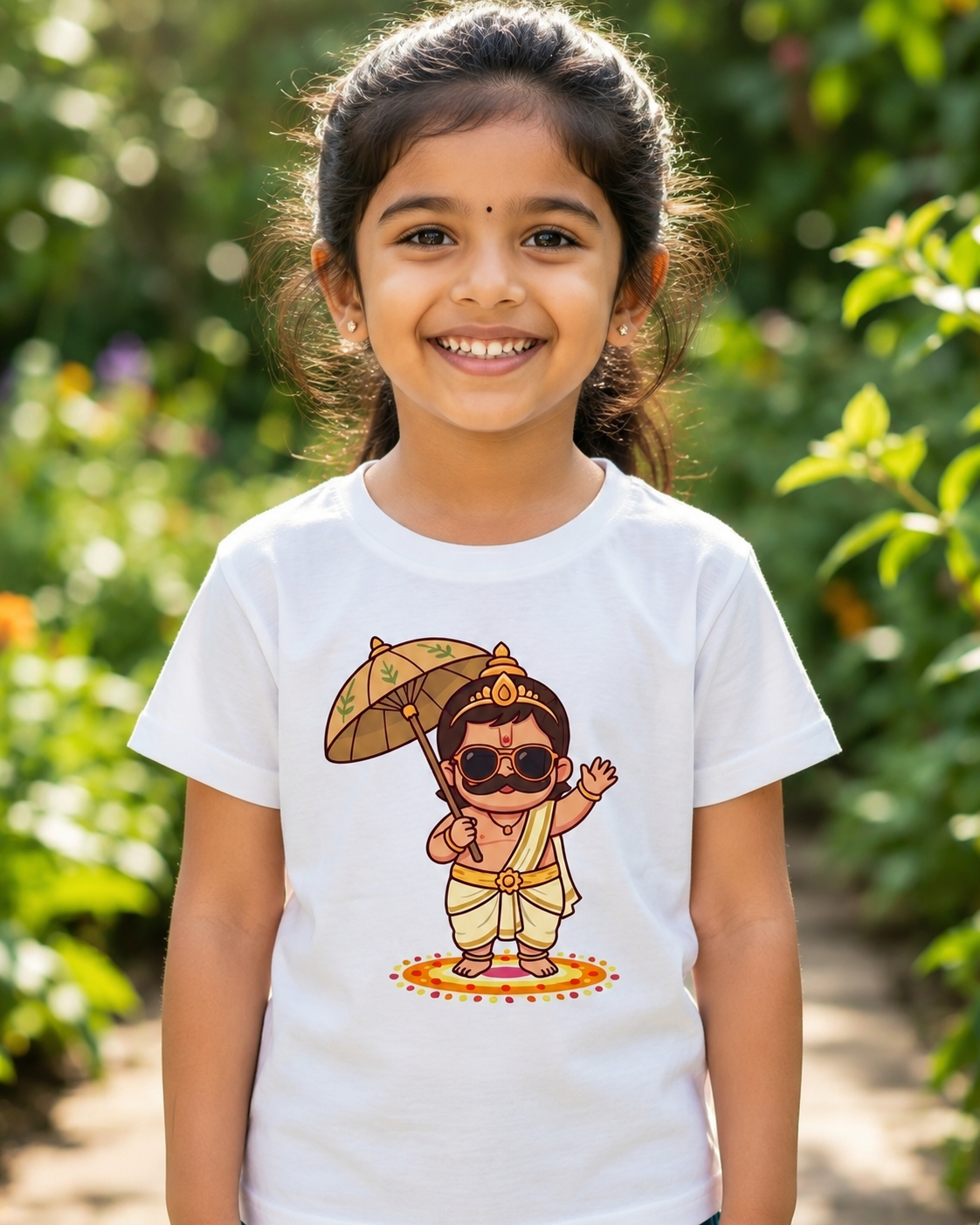 Girl wearing a Cute Maveli white Kid's  T-Shirt