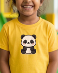 Cute Panda Print Yellow  cotton T-shirt with round neck and half sleeve