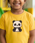 Cute Panda Print Yellow  cotton T-shirt with round neck and half sleeve