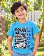 Cute boy wearing a Boys will be Boys Blue Half sleeve T-shirt 