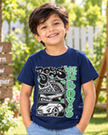 Cute boy wearing a Boys will be Boys Navy Half sleeve T-shirt 