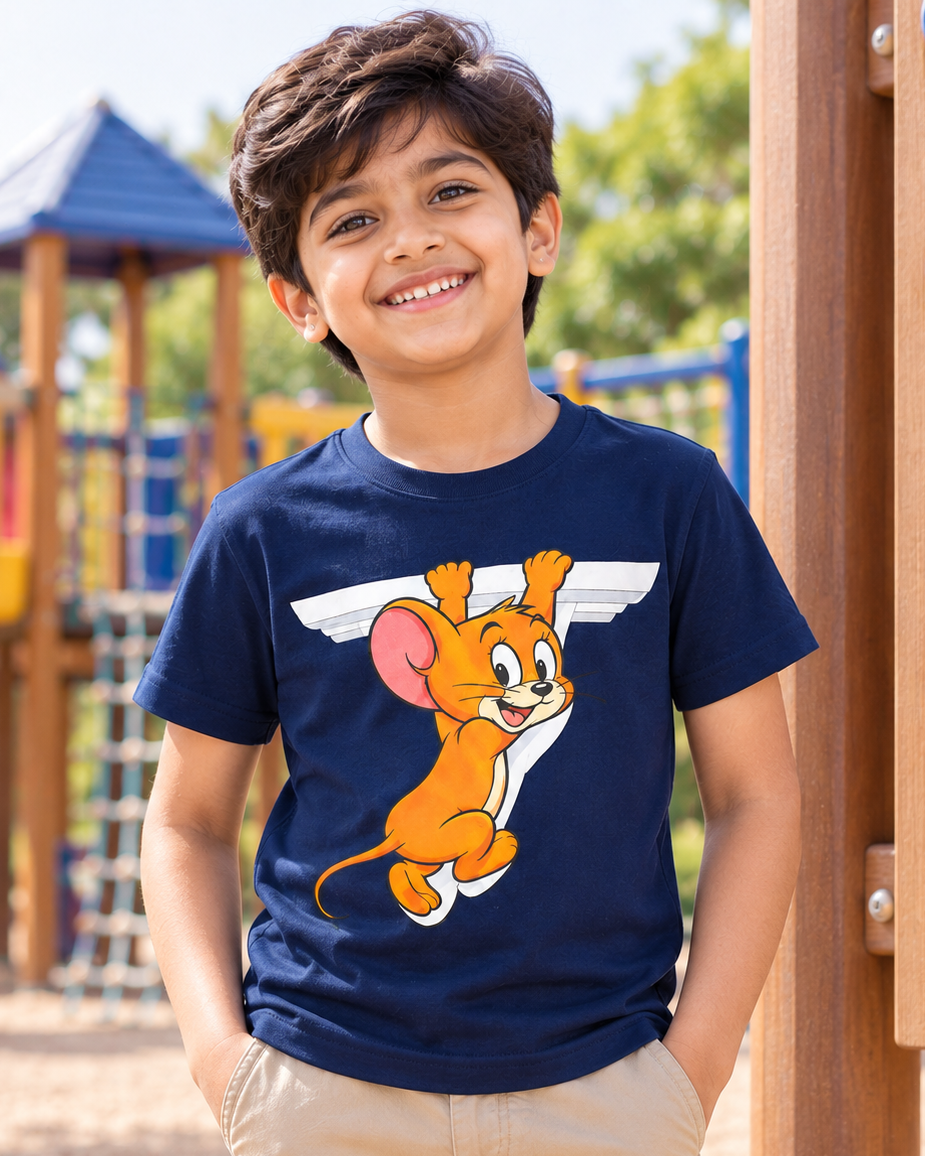Cute boy wearing a Cute Jerry Navy Half sleeve T-shirt 