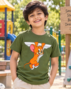 Cute boy wearing a Cute Jerry Olive Green Half sleeve T-shirt 