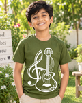 Cute boy wearing a Guitar Olive Green Half sleeve T-shirt 