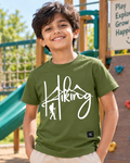 Cute boy wearing a Hiking Olive Green Half sleeve T-shirt 