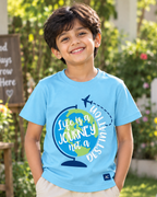 Cute boy wearing a Life is a Journey Blue Half sleeve T-shirt 