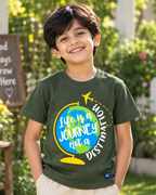 Cute boy wearing a Life is a Journey Olive Green Half sleeve T-shirt 