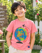 Cute boy wearing a Life is a Journey Peach Half sleeve T-shirt 