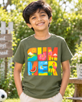 Cute boy wearing a Summer Olive Green Half sleeve T-shirt 