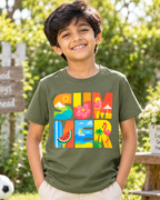 Cute boy wearing a Summer Olive Green Half sleeve T-shirt 