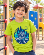 Cute boy wearing an Adventure Compass Lime Green Half sleeve T-shirt 