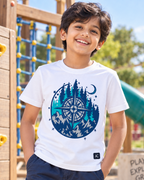 Cute boy wearing an Adventure Compass White Half sleeve T-shirt 