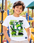 Cute boy wearing an Explore Jungle White Half sleeve T-shirt 