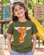 Cute girl wearing a Cute Jerry Olive Green Half sleeve T-shirt 